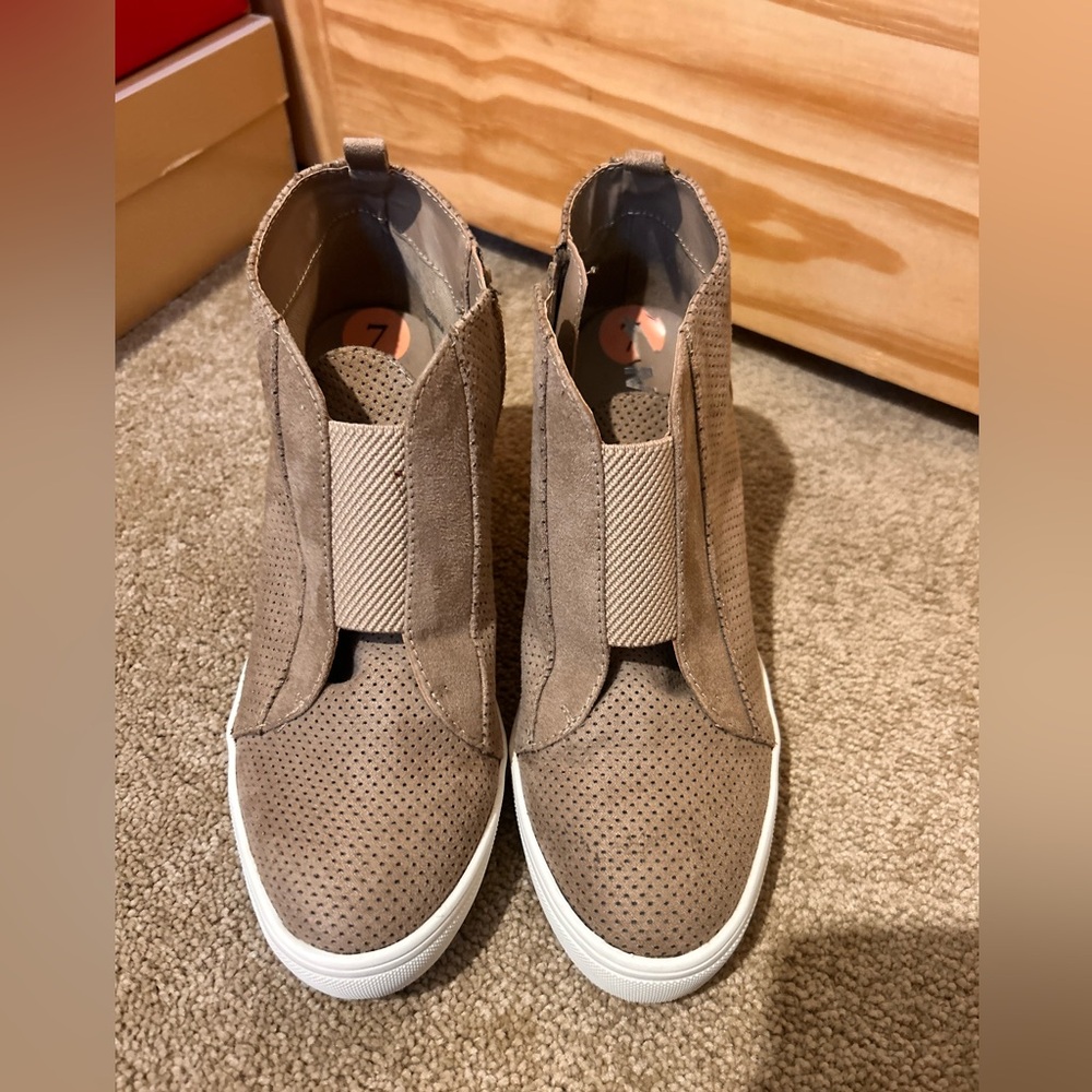 MIA Tan Wedge Slip-On Sneakers